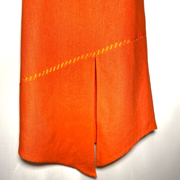 SELENE Sport Linen mix orange stylish Skirt Asymmetric Embellished midi - Picture 5 of 13